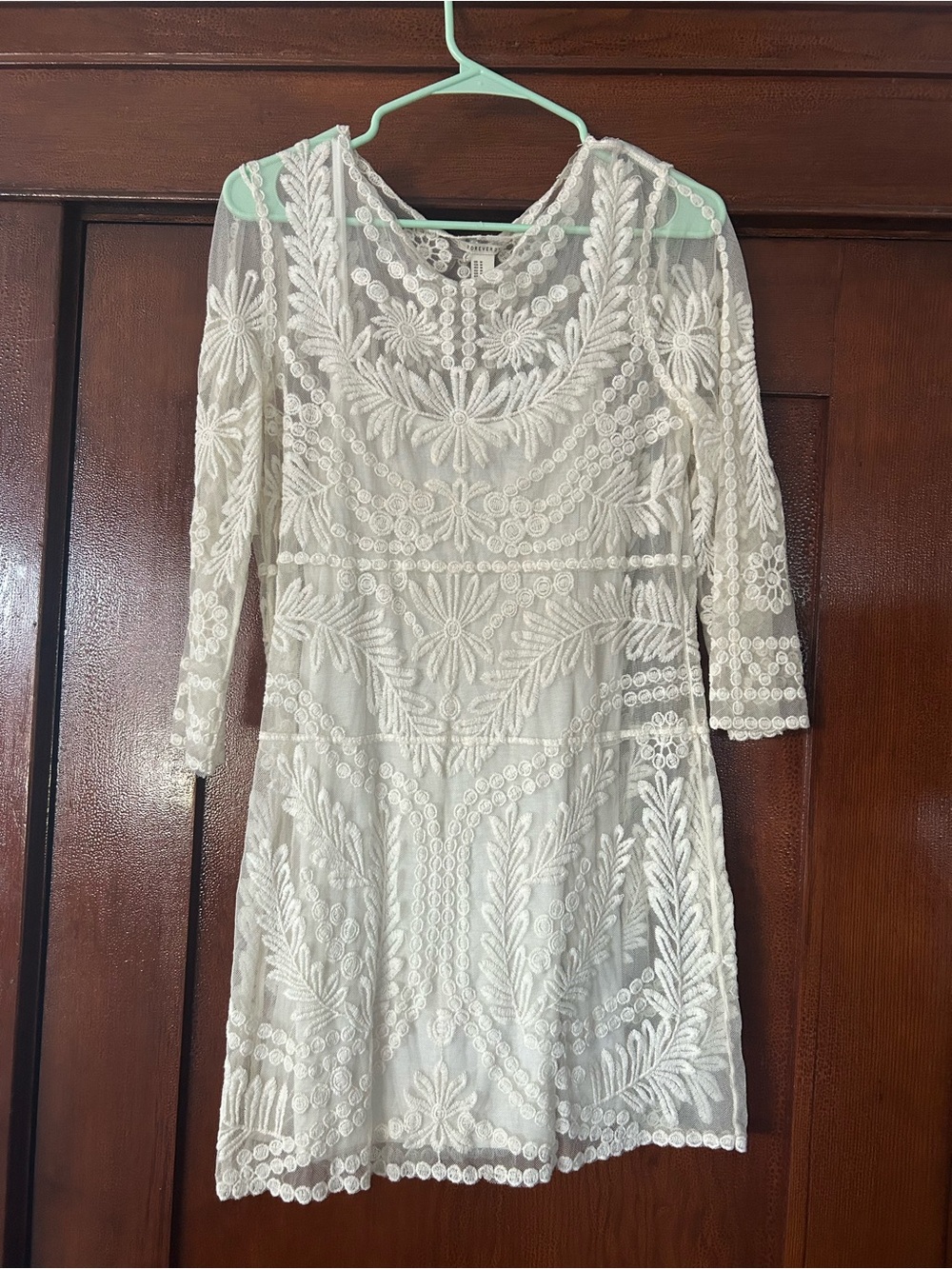 Forever 21 White Embroidered Lace Long Sleeve Dress
